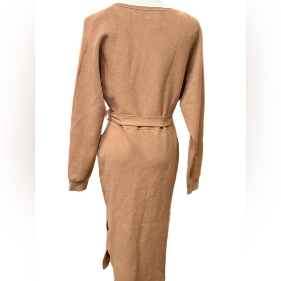 NWT Nicole Miller New York Camel Brown Knit Sweater Wrap Midi Dress Size Small - Picture 6 of 10